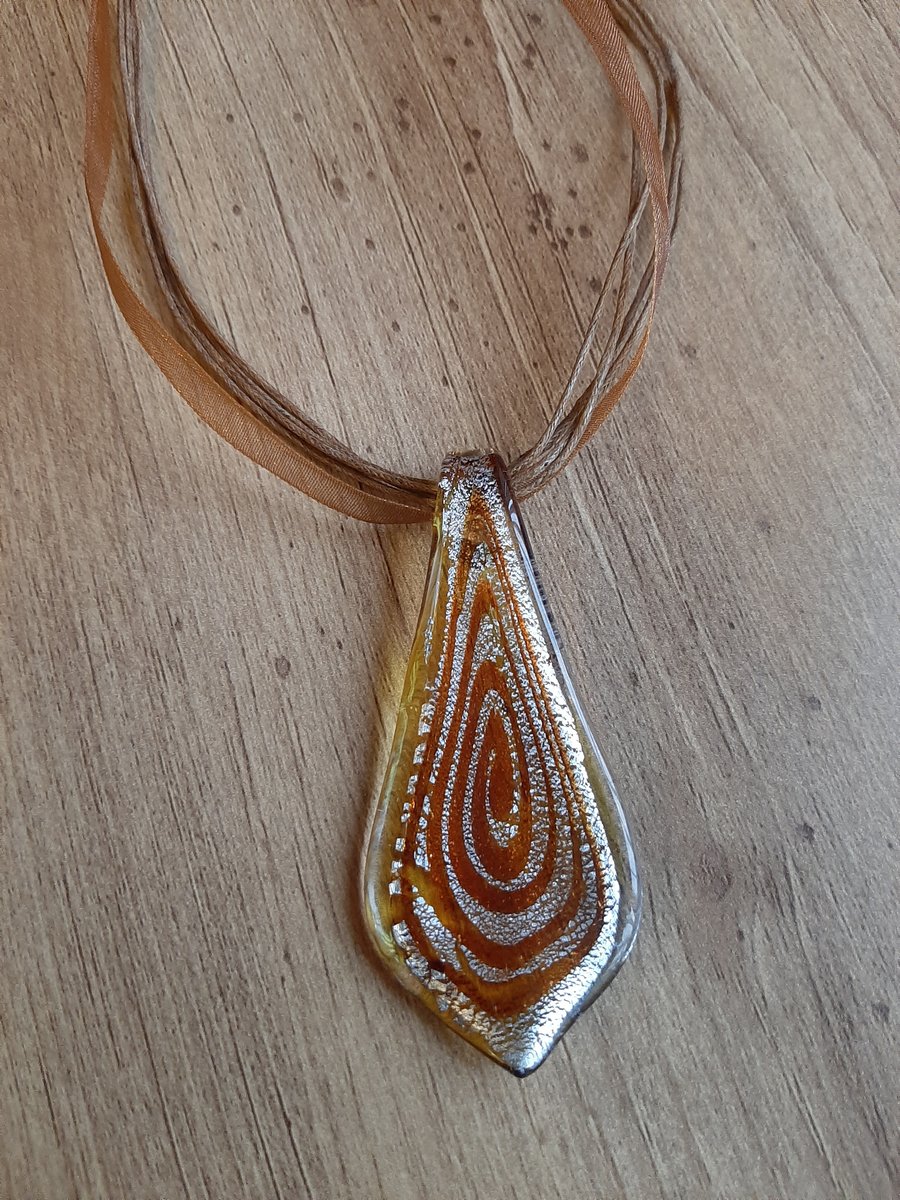 Handmade glass pendent teardrop with ribbon necklace