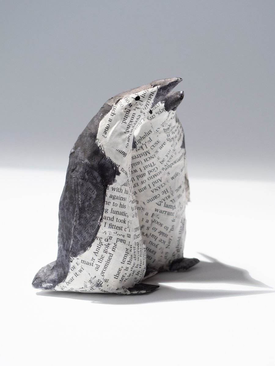 Topsy and Turvy Small Paper Mache Penguins Sculpture