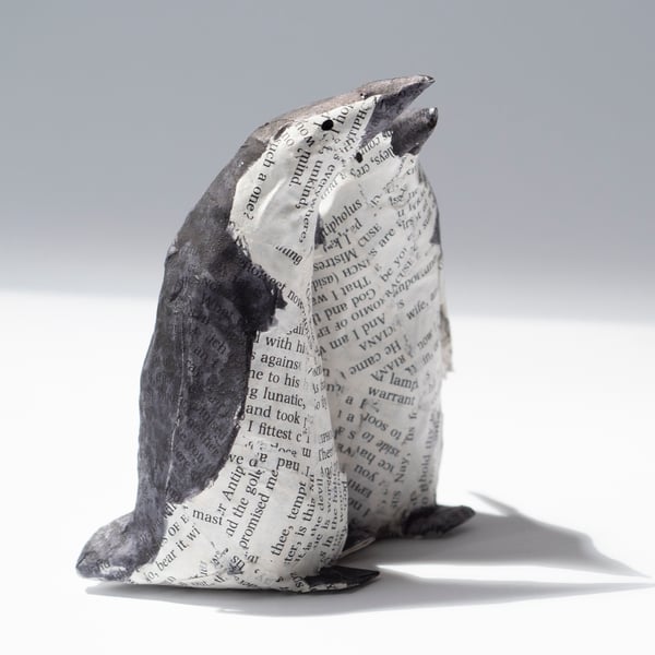 Topsy and Turvy Small Paper Mache Penguins Sculpture