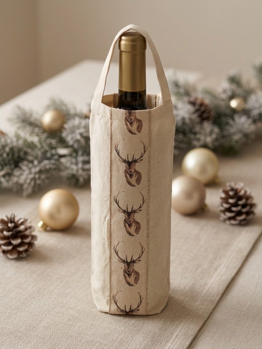 Reusable stag Christmas bottle bag 
