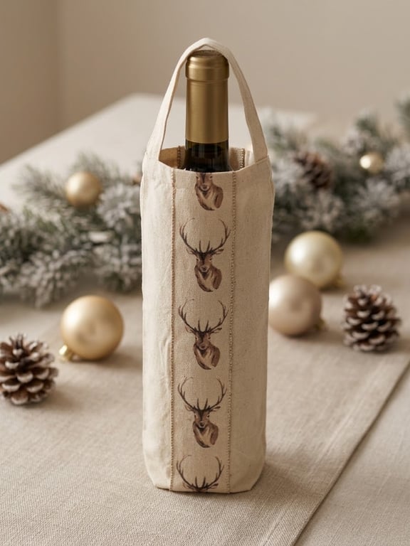 Reusable stag Christmas bottle bag 