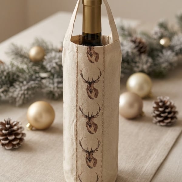 Reusable stag Christmas bottle bag 