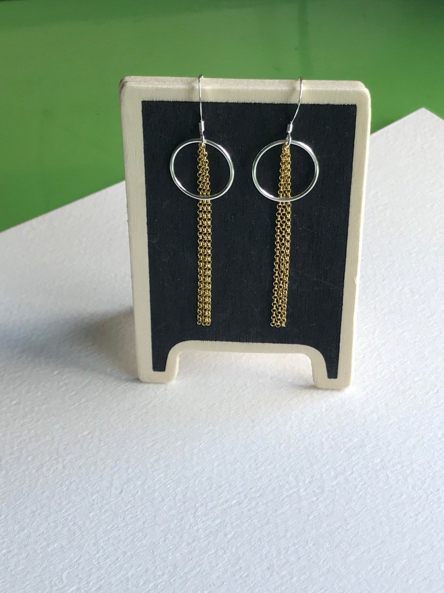 Long vermeil gold chain and sterling circle earrings