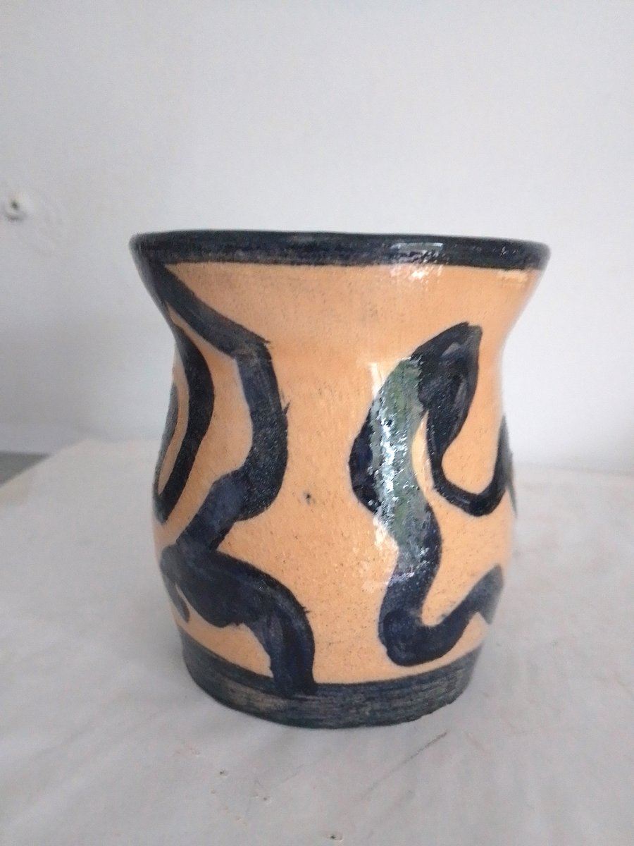 Pottery blue swirl vase, Ceramic blue decorated vase, pottery blue flower vase