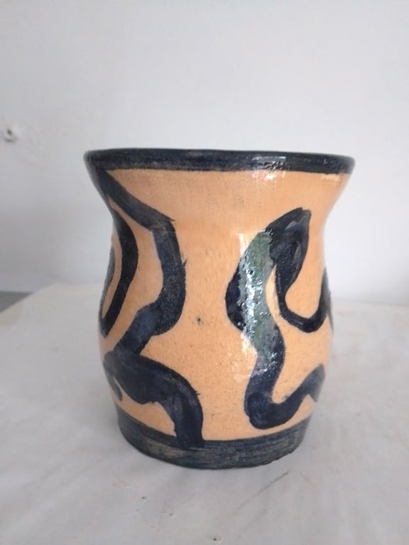 Pottery blue swirl vase, Ceramic blue decorated vase, pottery blue flower vase