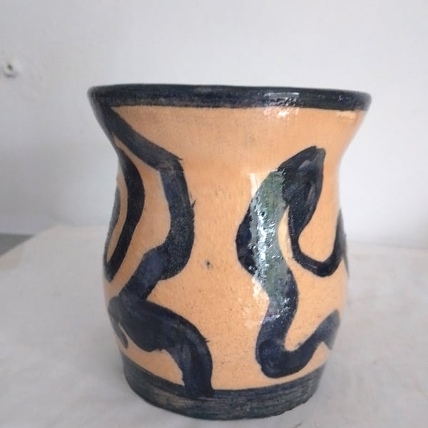 Pottery blue swirl vase, Ceramic blue decorated vase, pottery blue flower vase