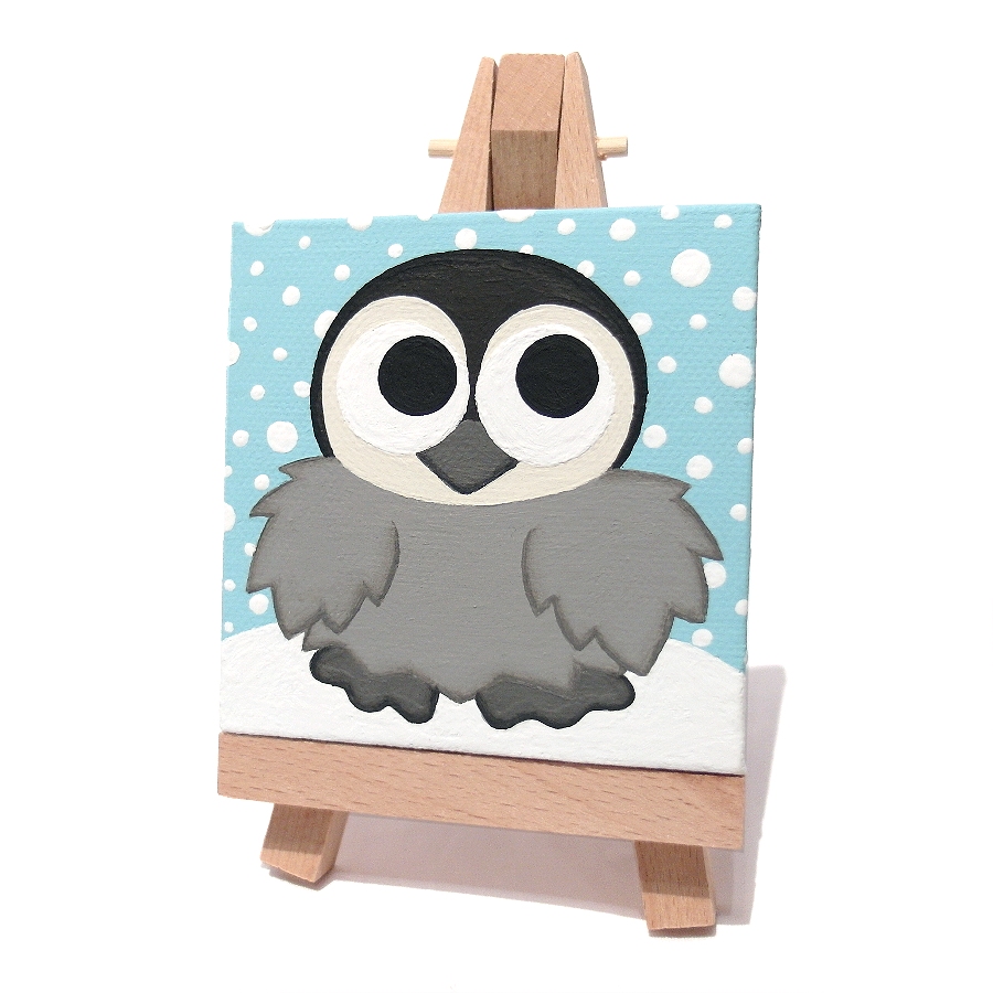 Sold Penguin Painting - mini canvas art with cute penguin chick in the snow