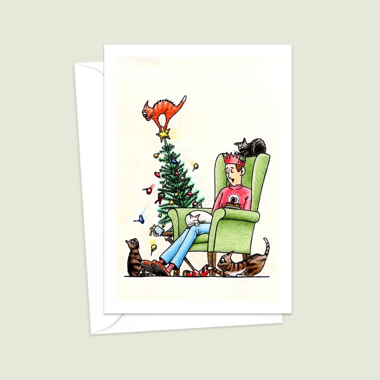 Cats Christmas Card: Hand Drawn Playful Kittens Illustration (608)