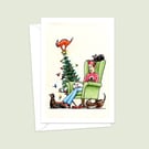 Cats Christmas Card: Hand Drawn Playful Kittens Illustration (608)