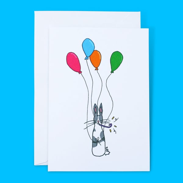 Bunny Birthday Balloon Celebration Illustration A6 Greetings Card