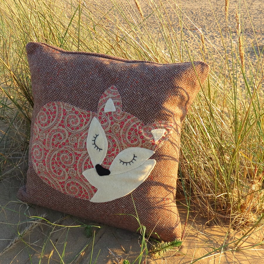 Paisley fox.  A snoozy fox cushion, complete with feather pad.