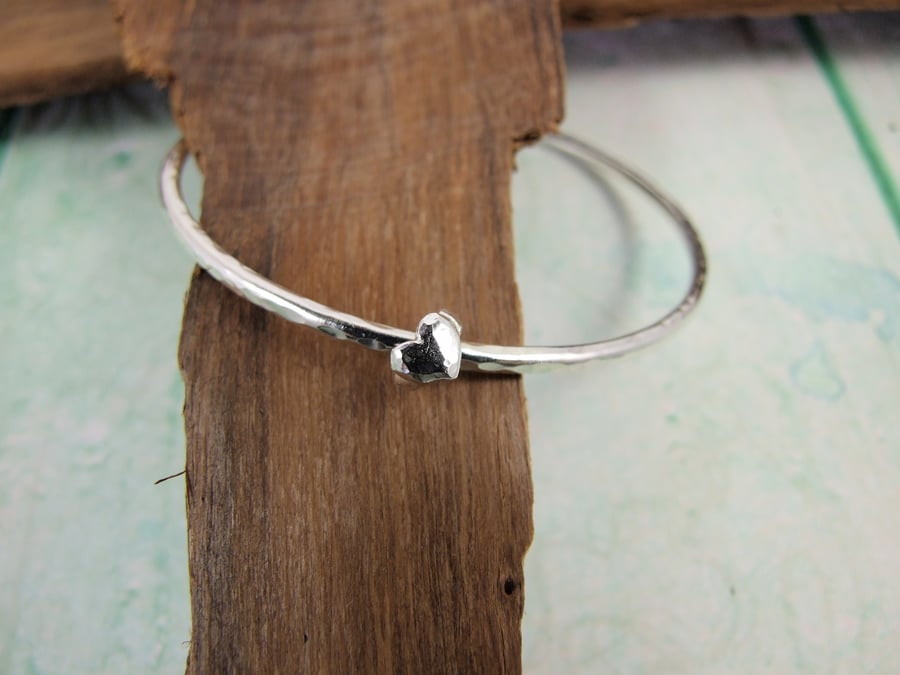 Sterling Silver Heart Ring Charm Bangle