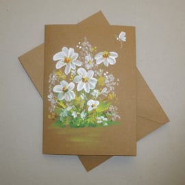 hand painted original art painting daisy greetings card ( ref F 848 C7 )