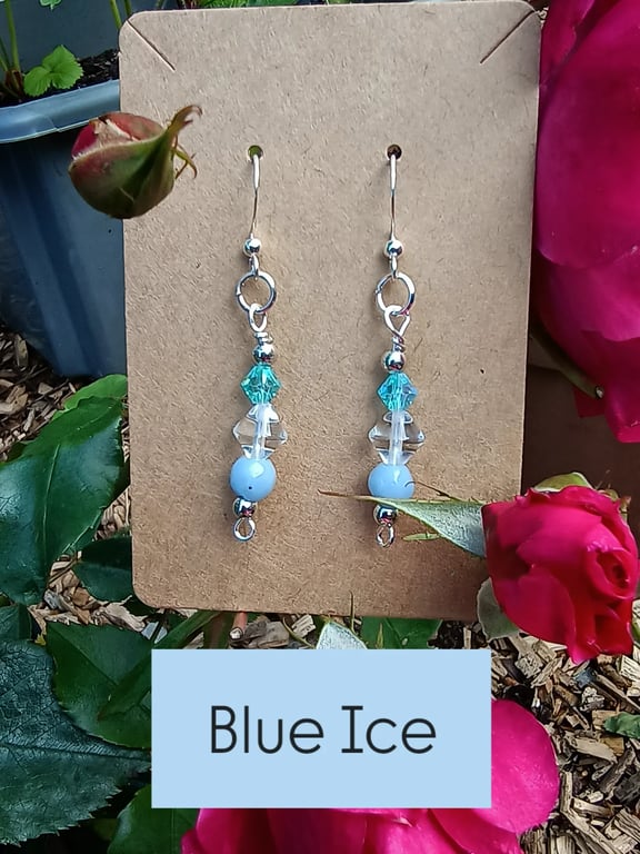 "Blue Ice" - Sparkly beaded hook earrings (Sterling silver hooks) 