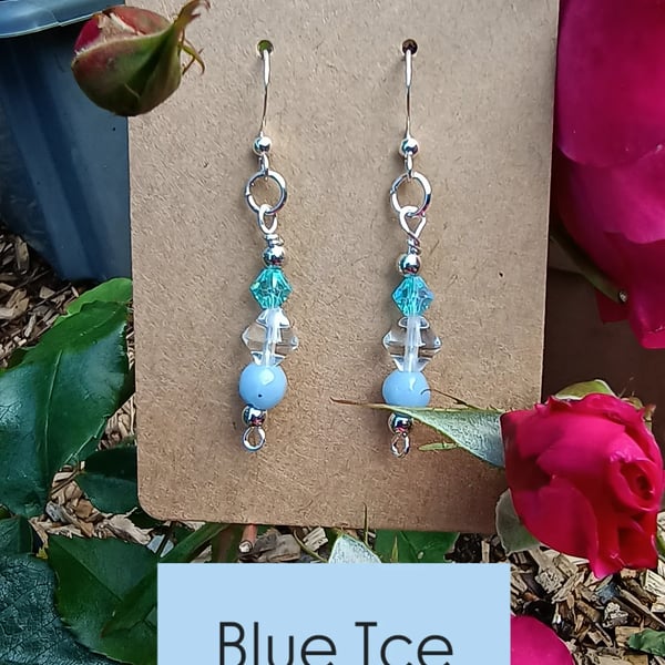"Blue Ice" - Sparkly beaded hook earrings (Sterling silver hooks) 