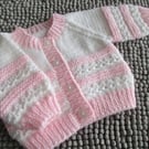 14" White & Pink Newborn Girls Round Neck Cardigan 