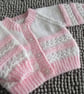 14" White & Pink Newborn Girls Round Neck Cardigan 