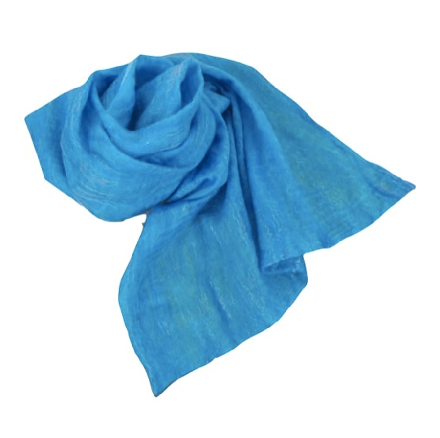 Blue nuno felted scarf, gift boxed