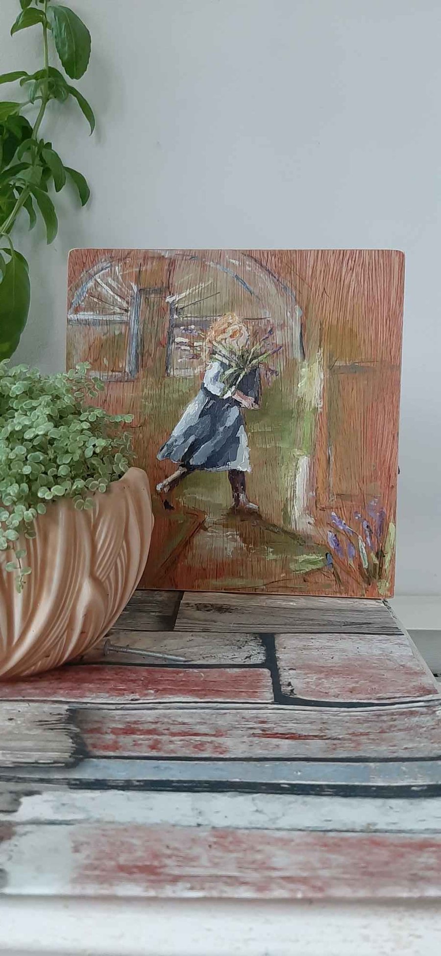 The flower grower painting on wood