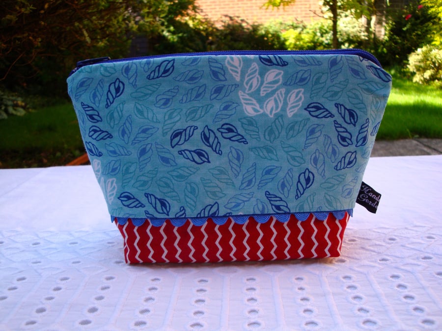 SALE Cotton Make up Bag - zipper pouch - blue r... - Folksy