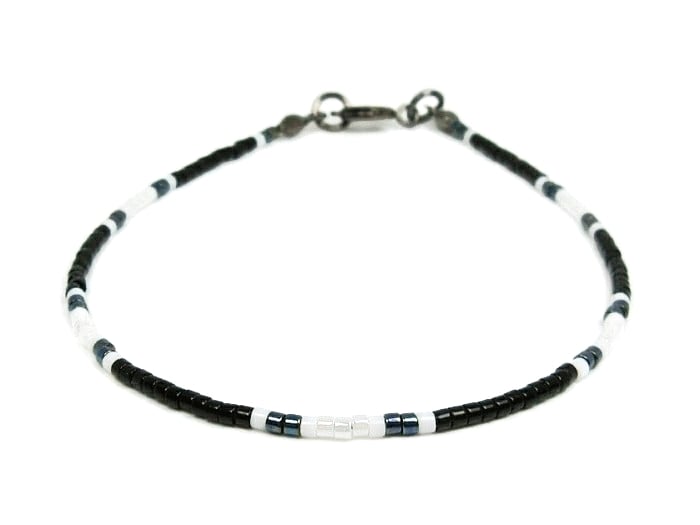 Black & White Tiny Seed Bead Surfer Anklet - Modern Monochrome Anklet - 9" - 14"