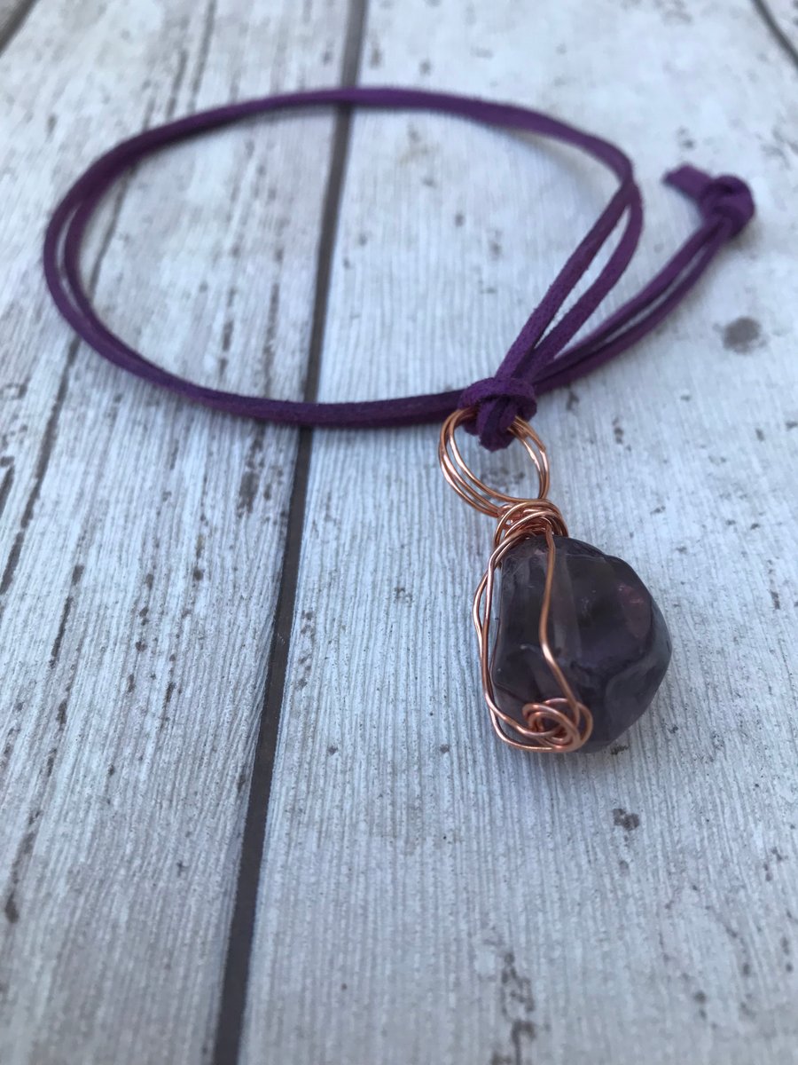 Amethyst Quartz Pendant Wire Wrapped stone, purple jewellery, amethyst gift, 
