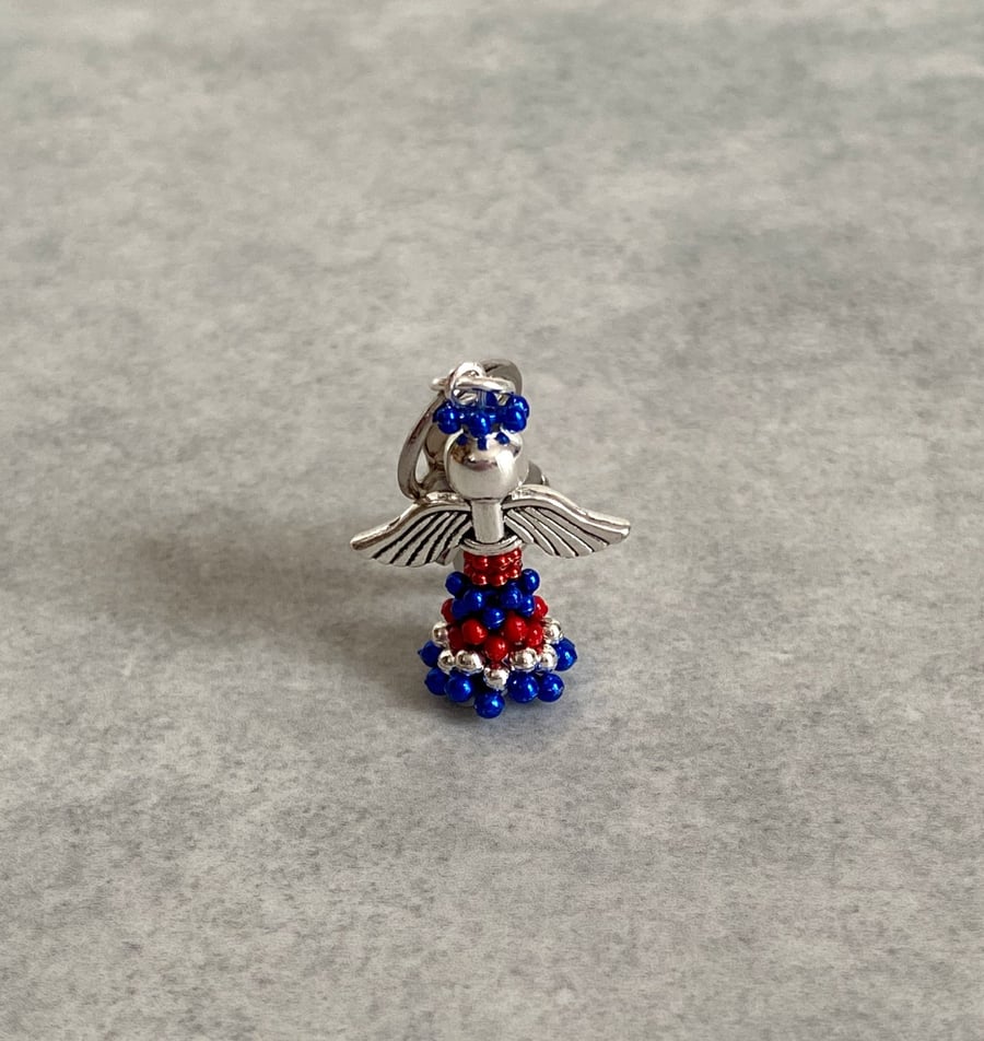 Handmade Guardian Angel Bag Charm in the Colours, Red, White & Blue