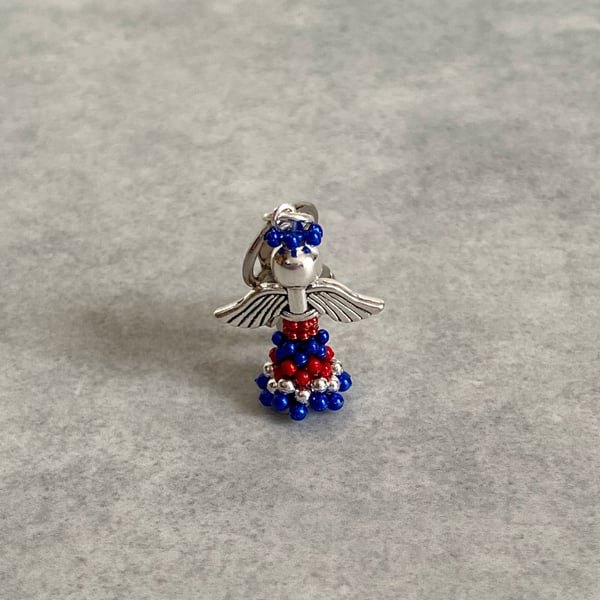 Handmade Guardian Angel Bag Charm in the Colours, Red, White & Blue