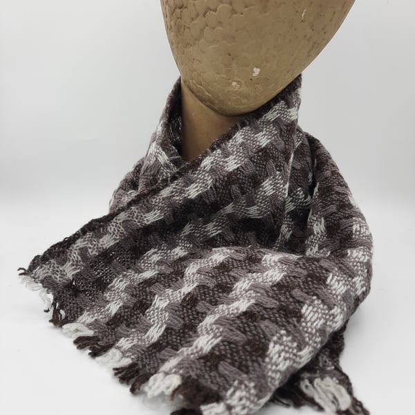 Mid-century 'tidy' lambswool scarf - just-about mauve blocks