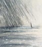 Sailing in the rain mixed media scene yacht at sea original art ready to frame