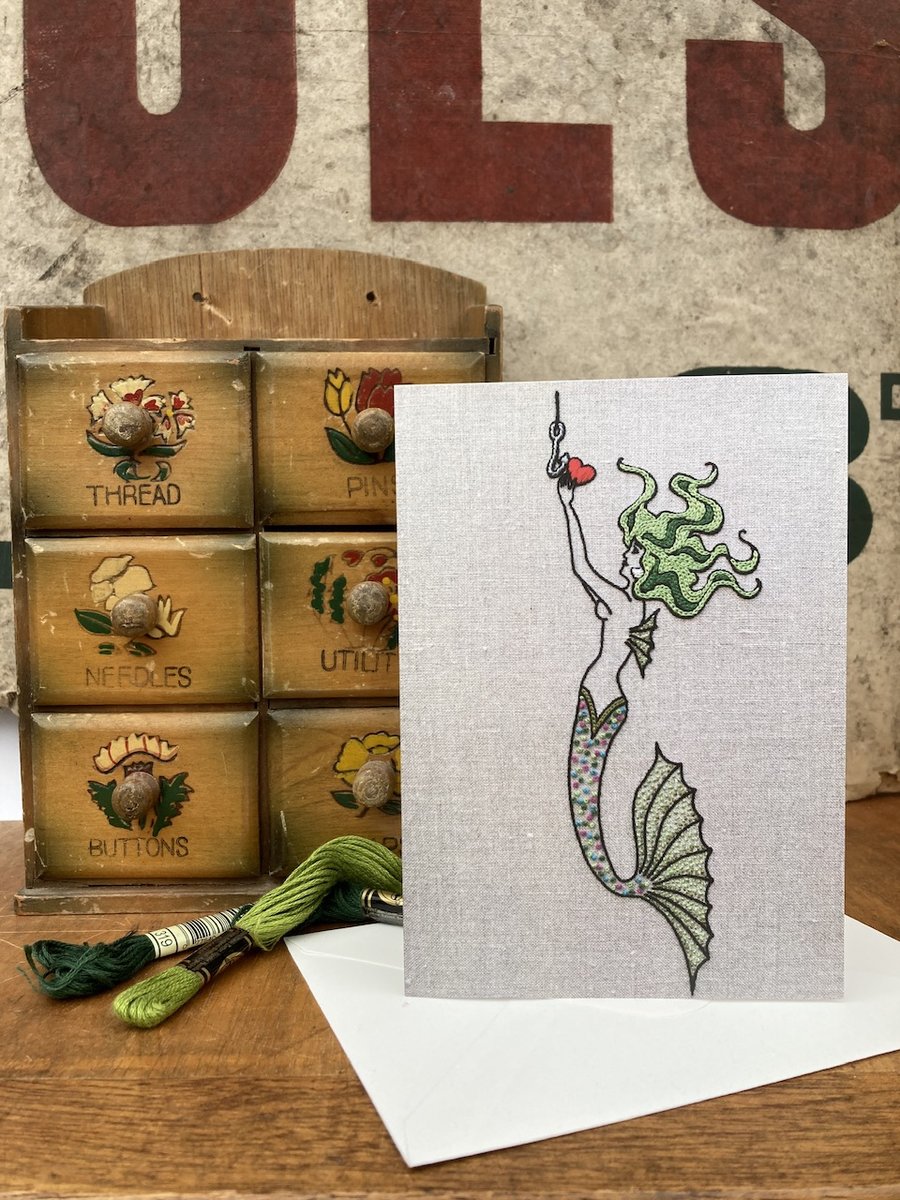 Mermaid Tattoo Embroidery Art Blank Greetings Card