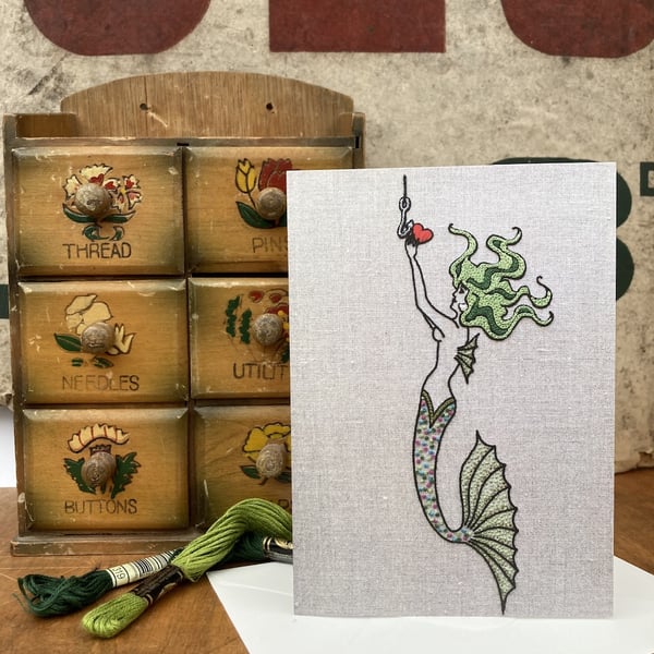 Mermaid Tattoo Embroidery Art Blank Greetings Card