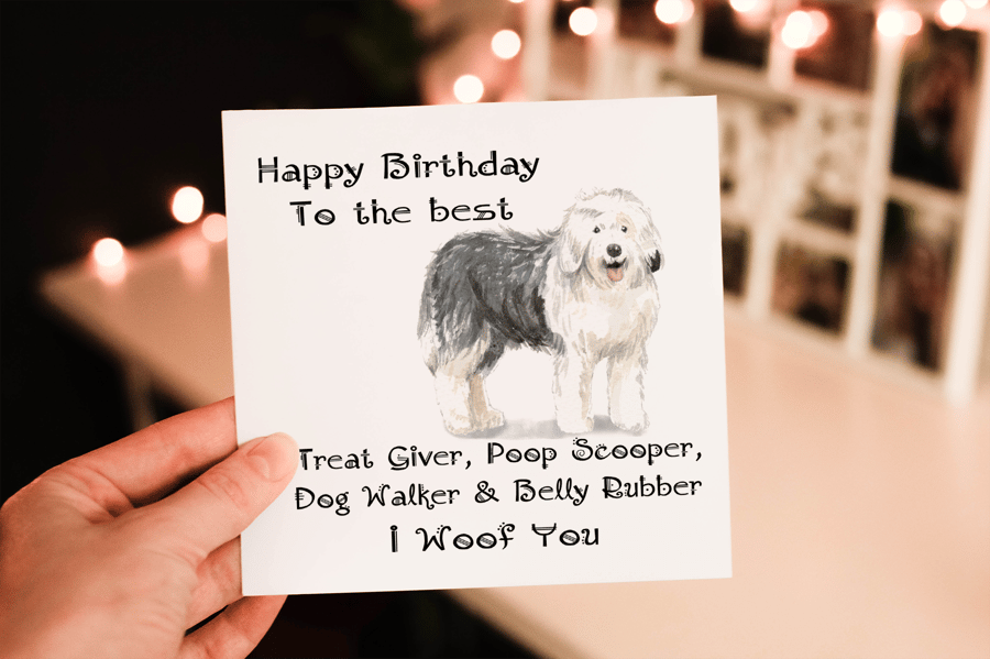 Old English Sheepdog Birthday Card, Dog Birthday Card, Personalized Dog Breed Ca