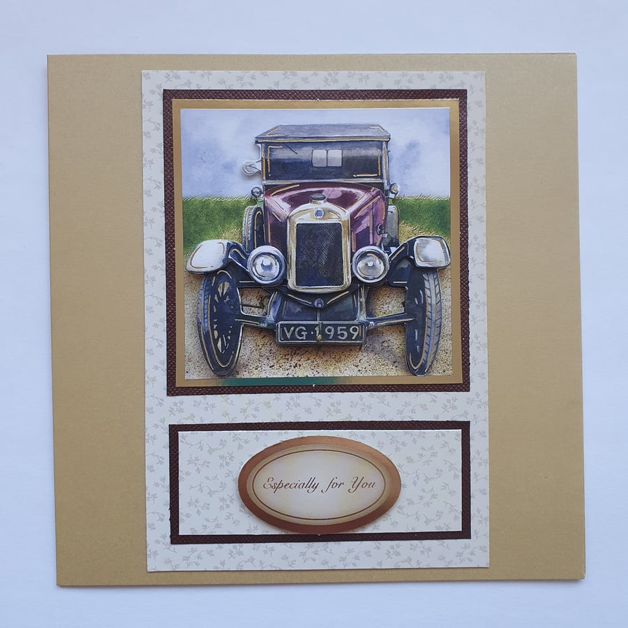 Decoupage vintage car birthday card