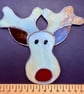 Stained glass reindeer suncatcher decoration in creamy browns with red nose - Image 7
