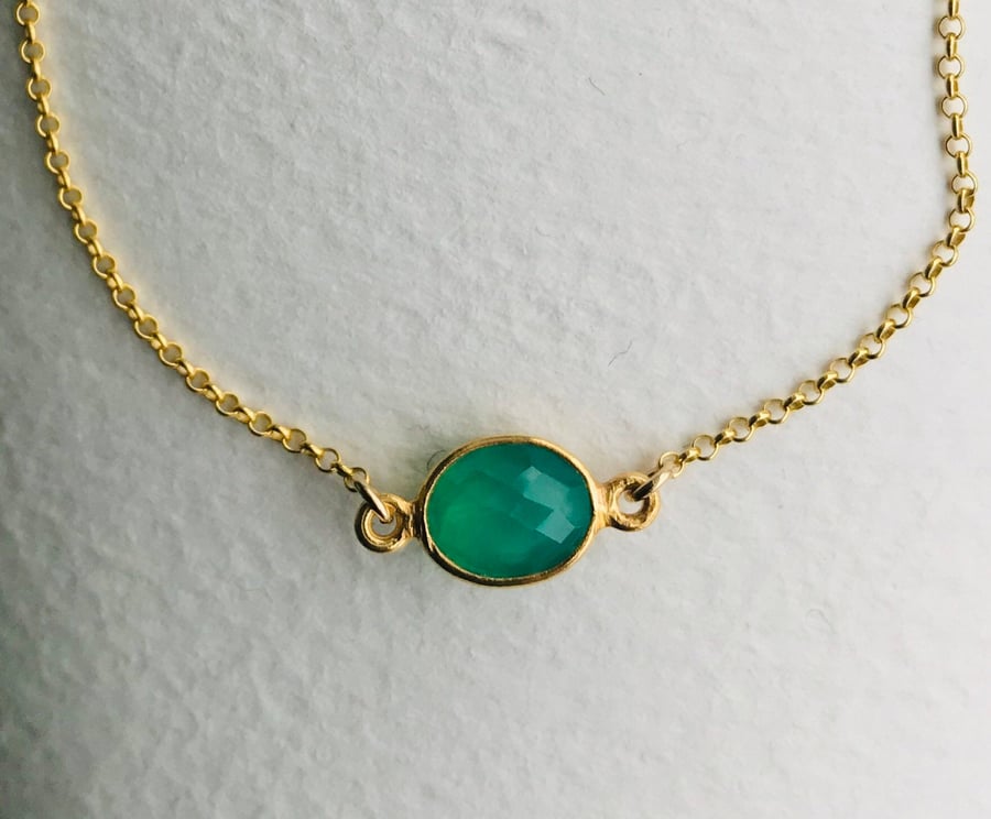 Faceted green onyx and vermeil gold chain bracelet