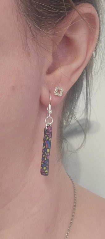 Polymer clay stained glass inspired drop earrings on silver plated earhooks