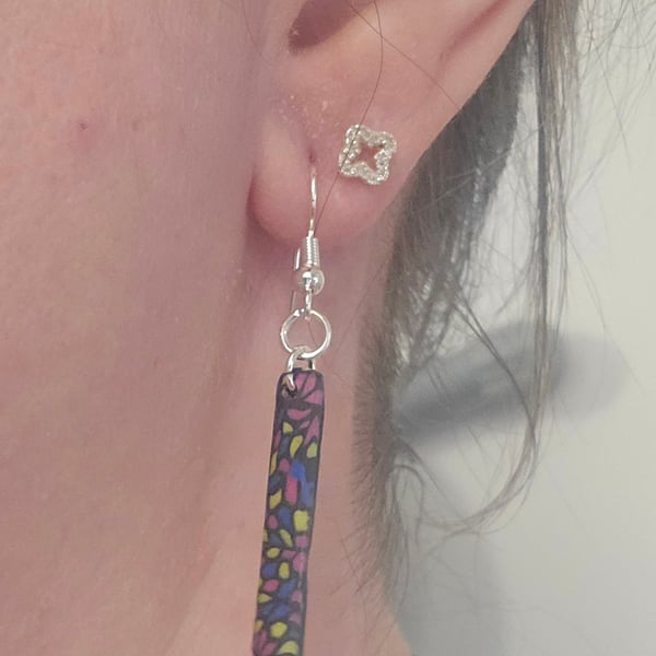Polymer clay stained glass inspired drop earrings on silver plated earhooks