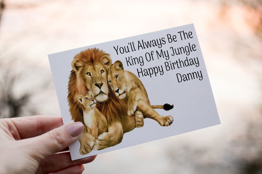 King Of My Jungle Lion Birthday Card, Lion Birthday Card, Personalized Card