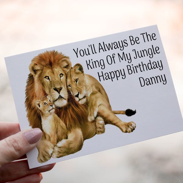 King Of My Jungle Lion Birthday Card, Lion Birthday Card, Personalized Card