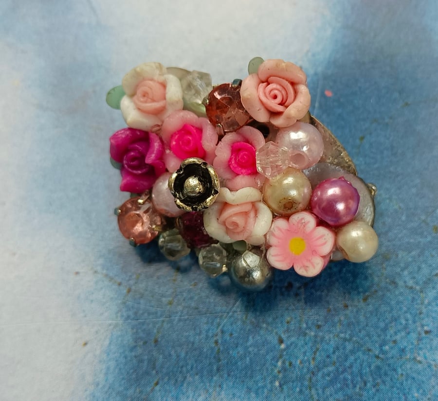 Bejewelled Brooch with Roses and Pearls