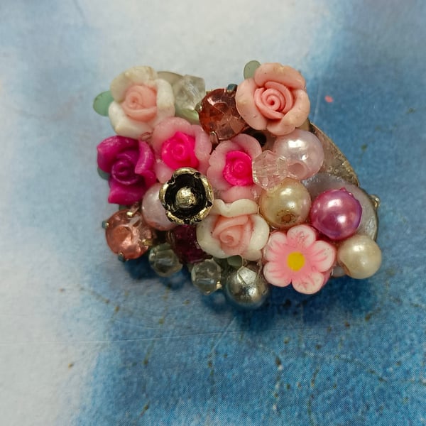 Bejewelled Brooch with Roses and Pearls
