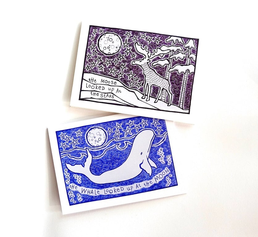 Moose and Whale Cards - Set of 2 - READY TO SHIP