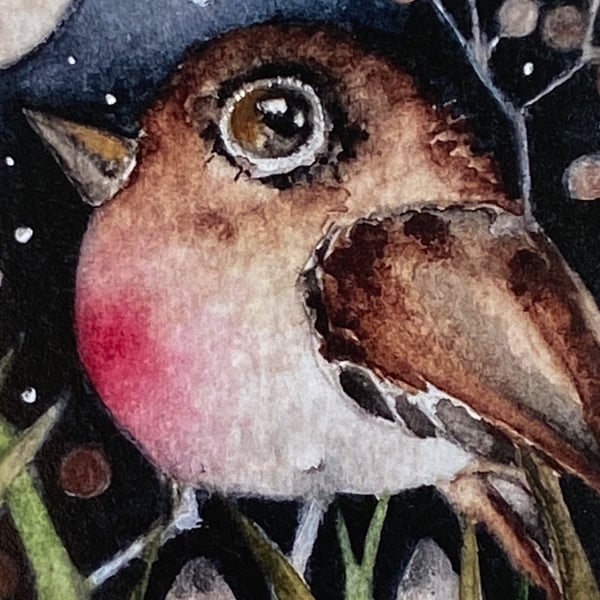 Mounted Print from my Original Whimsical Moon Gazing Bird Watercolour Painting 