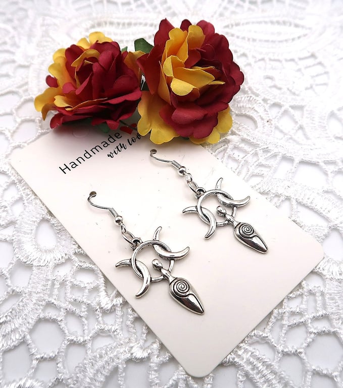 Moon Goddess Earrings with Sterling Silver Ear Wires. Free UK Postage