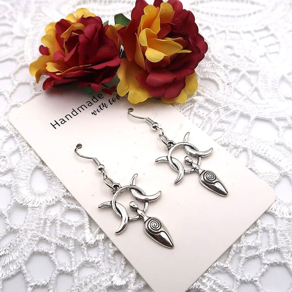Moon Goddess Earrings with Sterling Silver Ear Wires. Free UK Postage