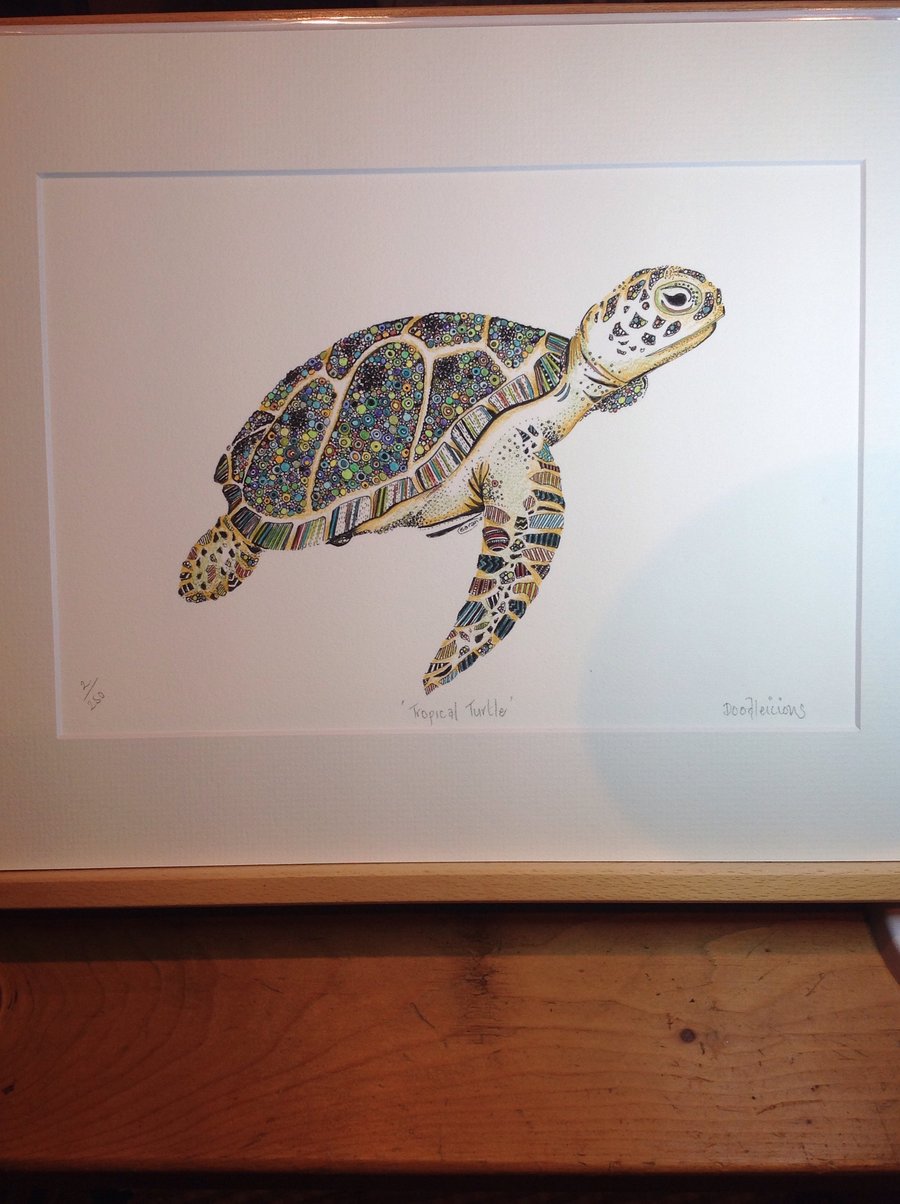 Tropical Turtle Print 12 x 15'' mounted ready to frame