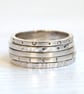Tree bark textured square band silver stacking ring - Image 2