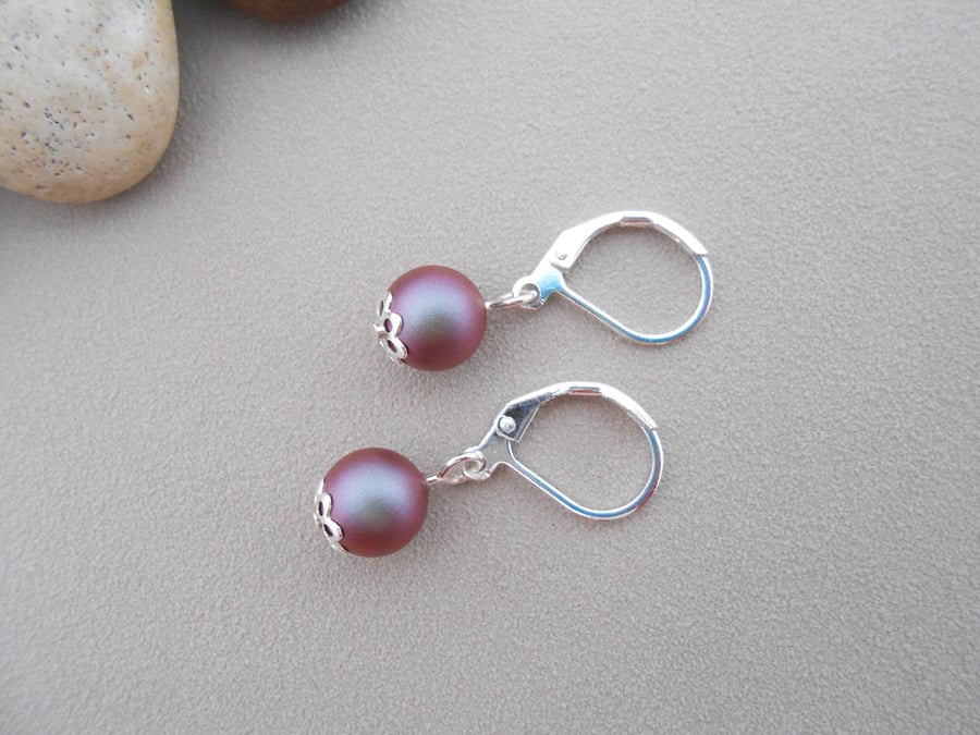 Red pearl drop earrings for adults.