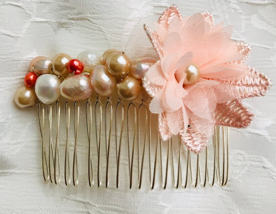 !SALE! Pale Peach Flower Hair Comb  !SALE!